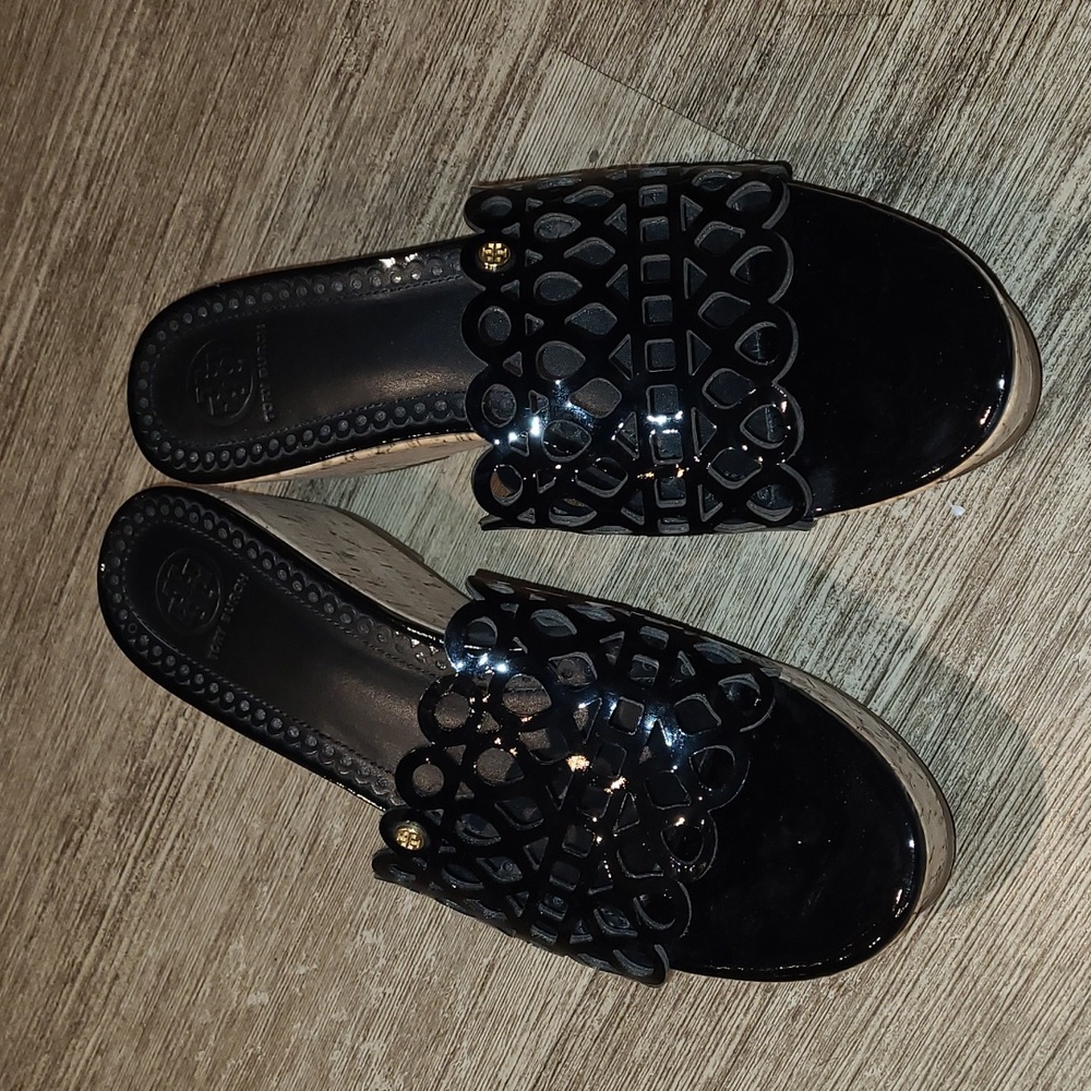 Tory Burch Laser Cutout Platform Slides Sandals Size 10